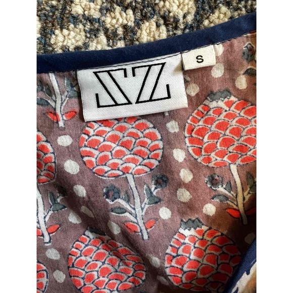 SZ Blockprints Womens Blue Pink Long Sleeves Printed Tassel Tunic Blouse Size S - Picture 7 of 8